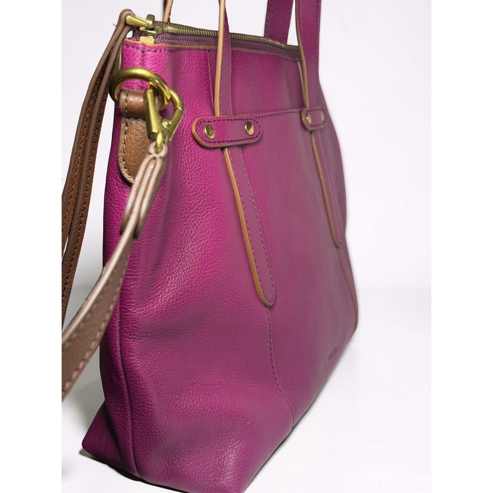 Fossil Felicity Satchel Tote Fuchsia Pink Leather Crossbody Handbag Hardware Nw - Picture 13 of 14